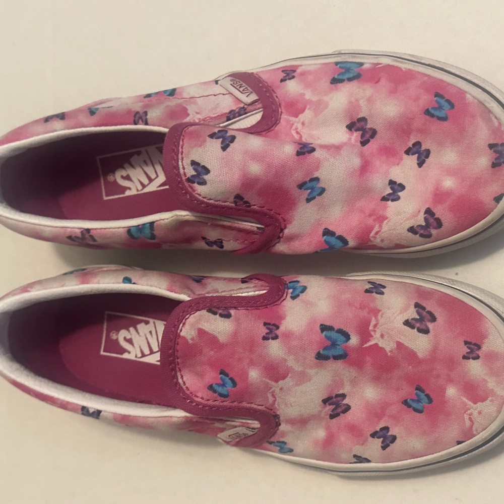 Vans Kids Pink and Blue Butterfly Slip-On Sneakers